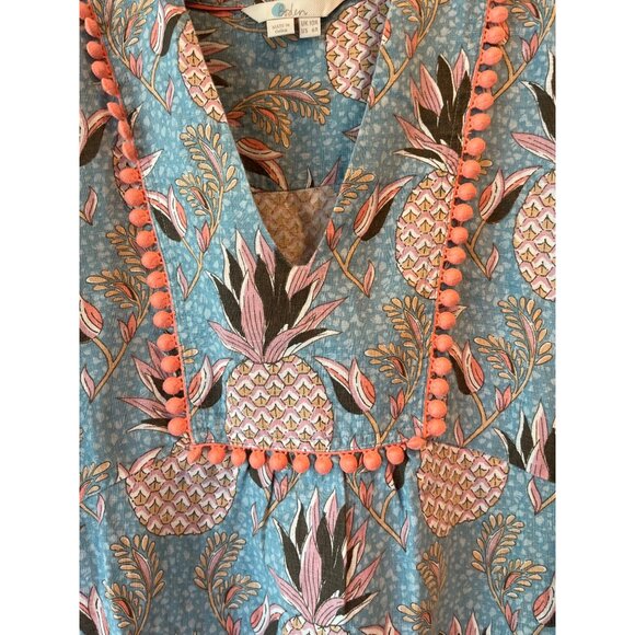 Boden Womens Tunic Top Size 6R Pineapple Print Blue & Pink Bohemian Style Cotton - Picture 10 of 14